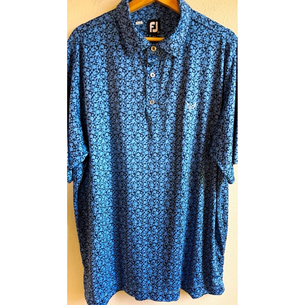 FootJoy Men's XL Blue Floral Stretch Polo Shirt Short Sleeve Collared Logo